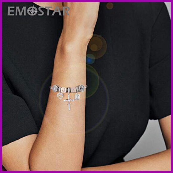 925 Sterling Silver Cross Charm with Cubic Zirconia for Bracelet or Necklace - Picture 5 of 8